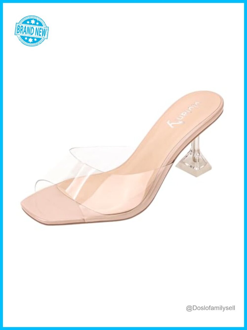 vivianly Square Toe Clear Stiletto Heel Slip On Sandals, 2.7 inch